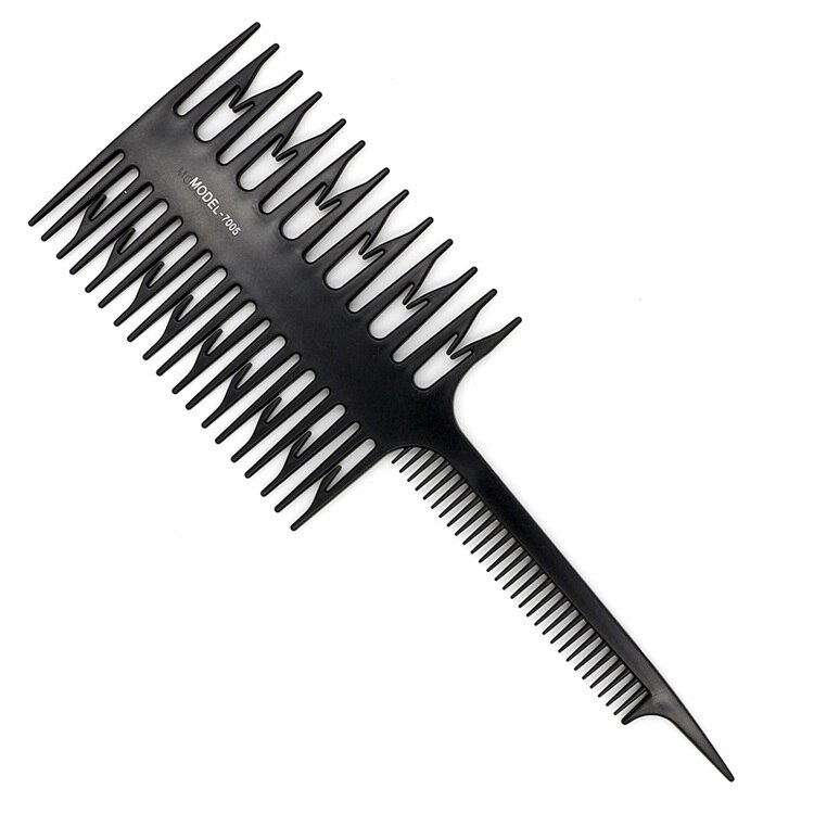 Peine en forma de hueso de 3 caras para teñir el cabello, peine con tinte, peluquería de salón: Black