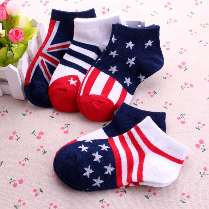 Chaussettes de bateau en coton pour enfants de 3 à 11 ans, motif drapeau, pour garçons et filles, printemps