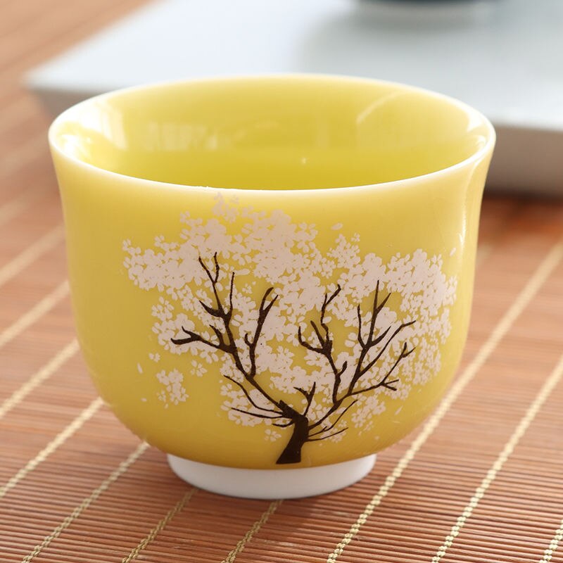 Tasse magique japonaise Sakura, tasse à thé en céramique Kung Fu, changement de couleur, température froide, spécial pour amis: YELLOW