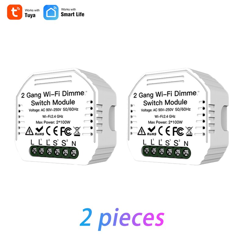 Led Dimmer Module Smart Leven/Tuya App Diy 2 Gang Wifi 2 Way Lichtschakelaar Afstandsbediening Werk met Alexa Google Thuis: 2 Pieces