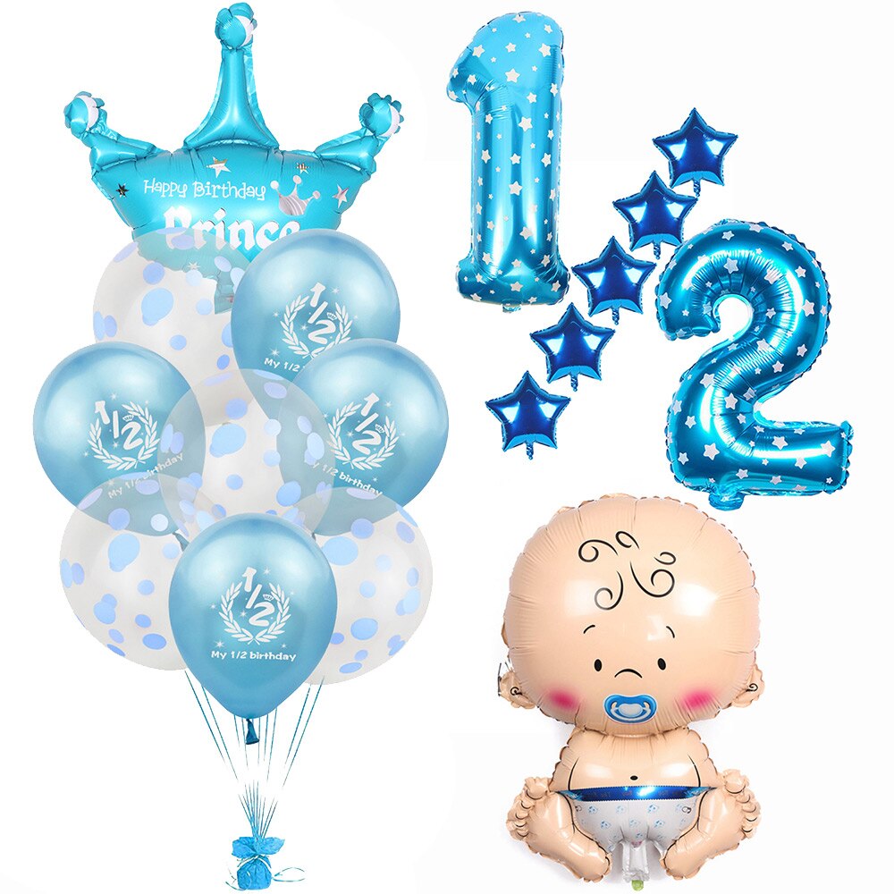 Amawill Half Birthday Party It's My 1/2 Birthday Banner Pink Blue Latex Balloons 6 Months Baby Shower Girl Boy Decorations 7D: 9