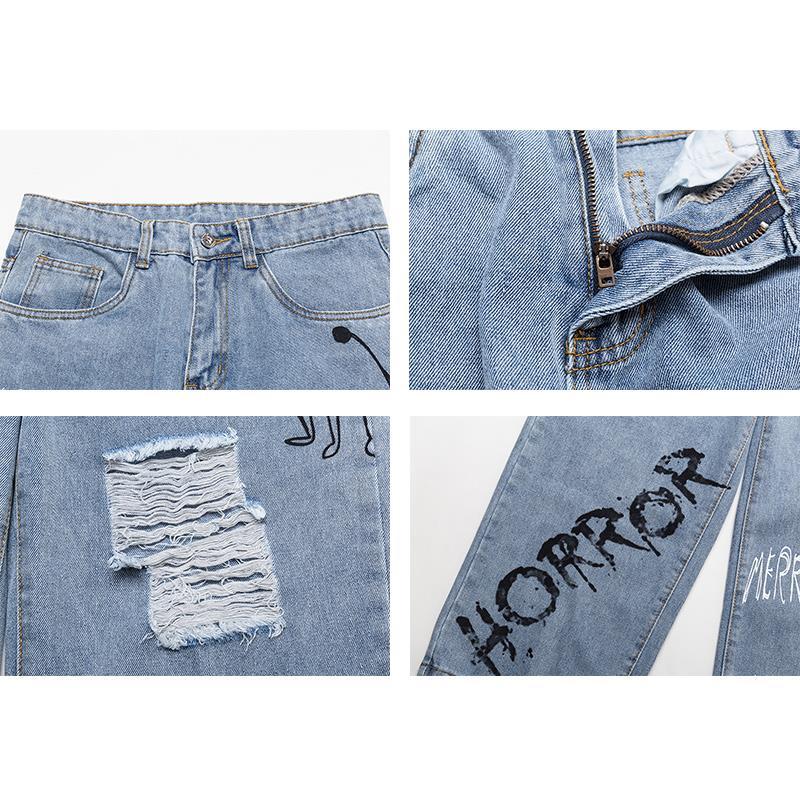Vrouwen Jeans Losse Jeans Graffiti Jeans Hip Hop Broek Skateboard Broek Straat Kleding Y2K Broek Oversized Gescheurde Jeans