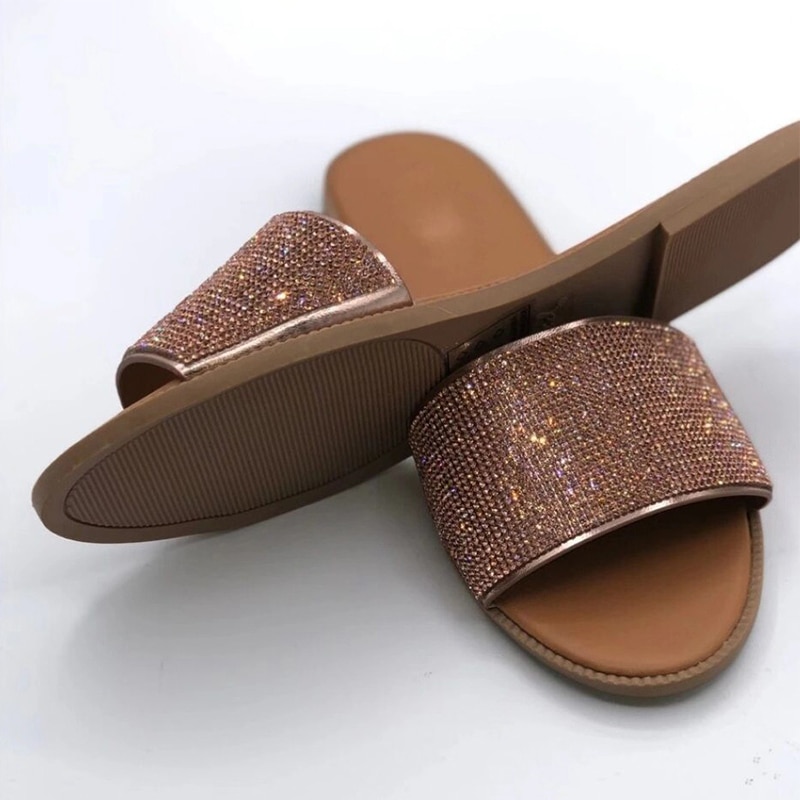 Summer Women Sandals Crystal Slippers Glitter Flat Bling Female Candy Color Flip Flops Outdoor Ladies Slides Beach Shoes