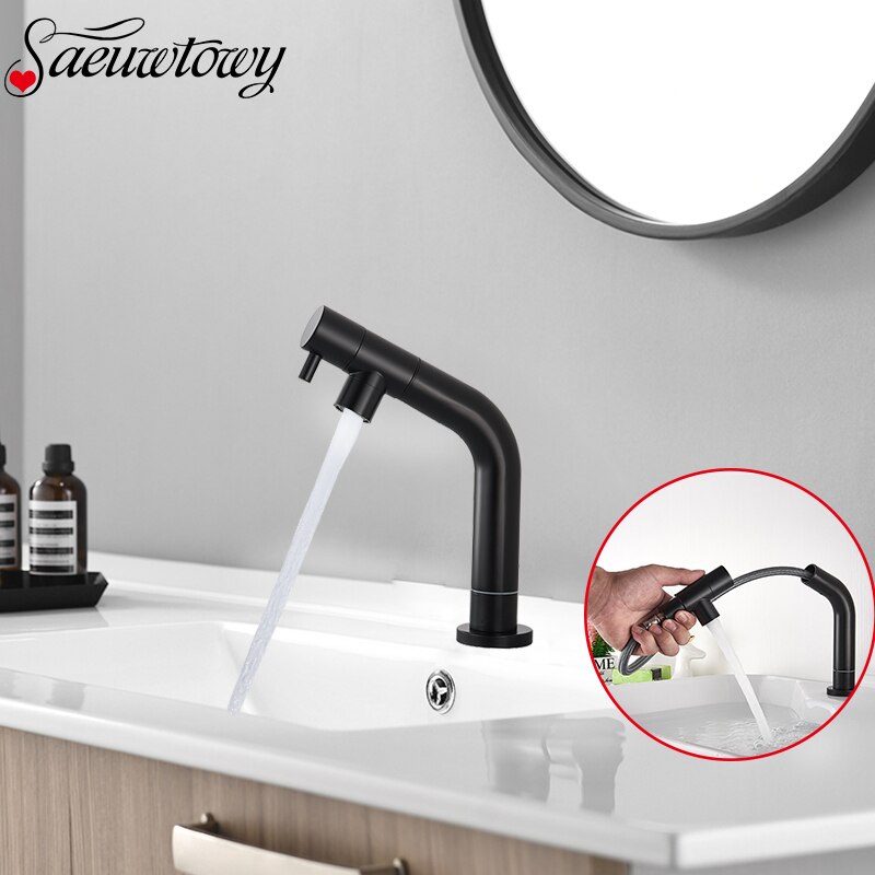 Wastafelkraan uittrekbaar zwart / geborsteld alleen koud water terrasinstallatie enkel gat enkele hendel badkamer keuken