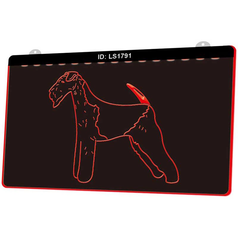 Ls1791 airedale terrier hund pet 3d gravering led lys skilt flere farver gratis detail