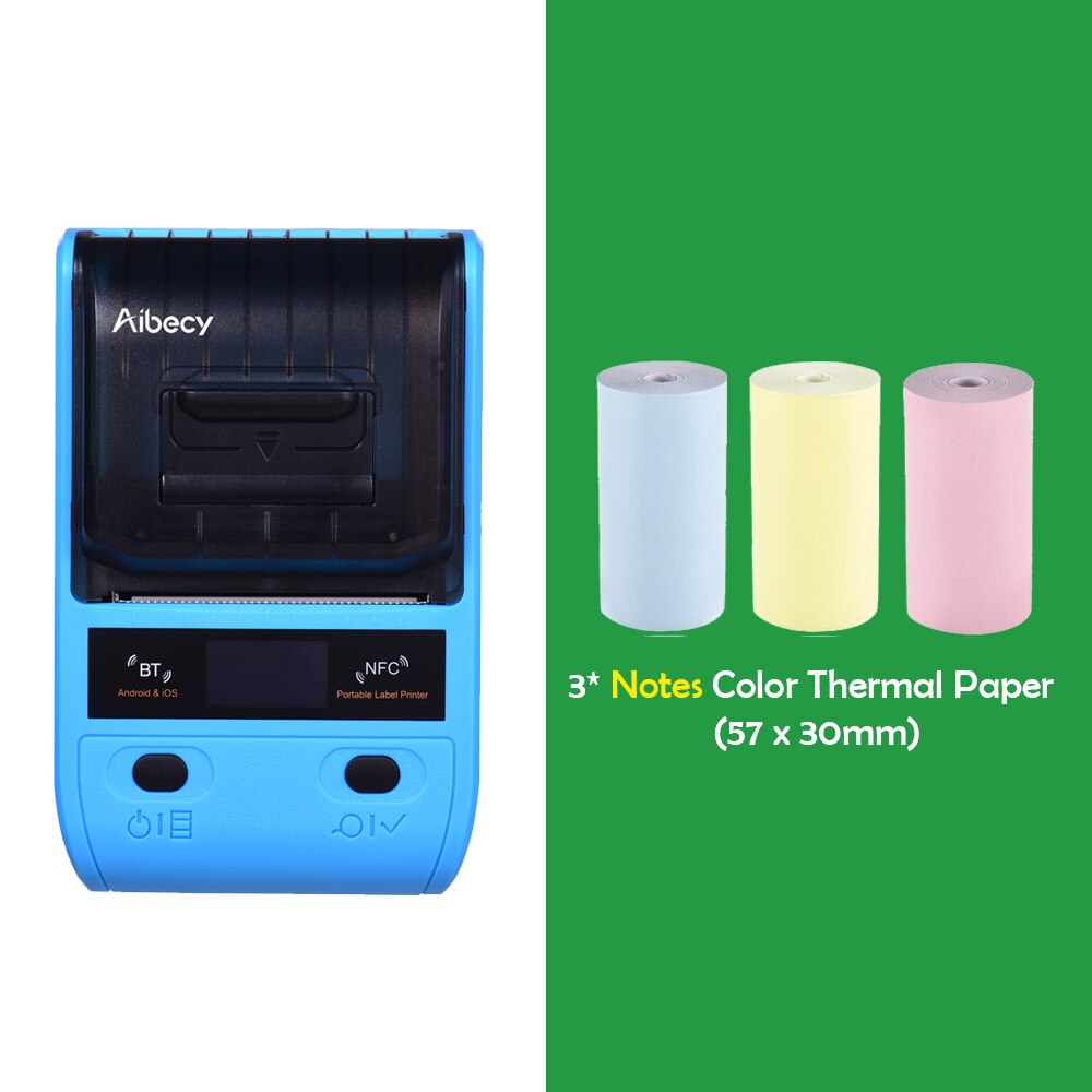 DP23 Mini Portable Thermal Printer Wireless Receipt Printer 58mm Ink-free USB NFC Bluetooth Label Printer For Windows Android PC: Blue Set 2