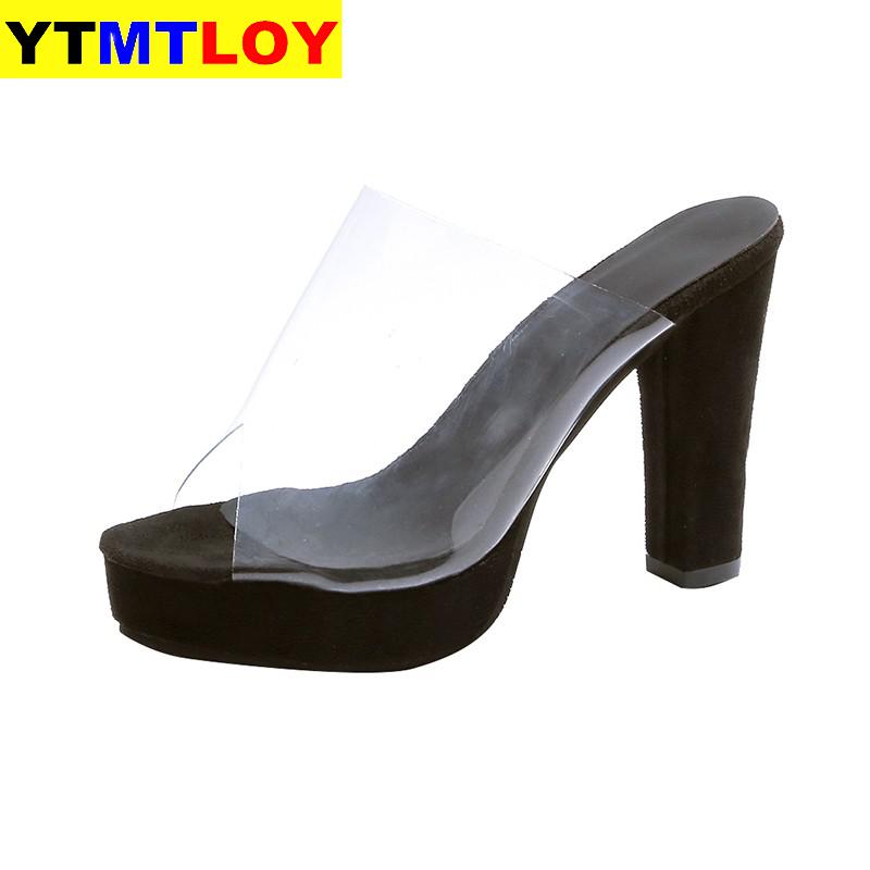 Doorzichtige slippers met plateauzool, damessandalen, zomerschoenen, dames, pvc, transparante hoge pumps, bruiloft, gelei, hoge hakken