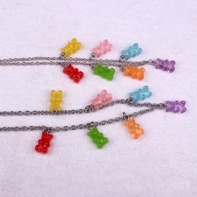 Candy Color Cute Bear Pendant Chokers Hip Hop Cool Girls Necklaces For Women Trendy Neck Jewelry Animal Necklaces bijoux