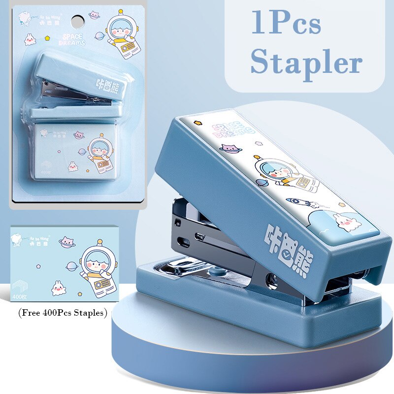 Bear Mini Stapler Set with 400pcs Staples Kawaii Astronaut Paper Binder Stationery Office Binding Tools School Supplies