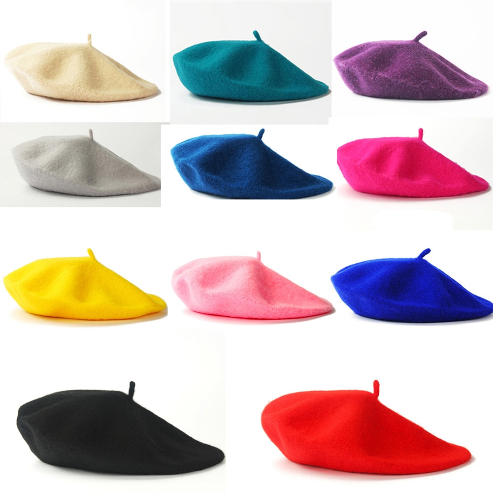 Vintage Winter Warm Wol Vlakte Baret Voor Vrouwen Meisjes Kunstenaar Casual Solid Black Red Beanie Caps Boinas para Mujer