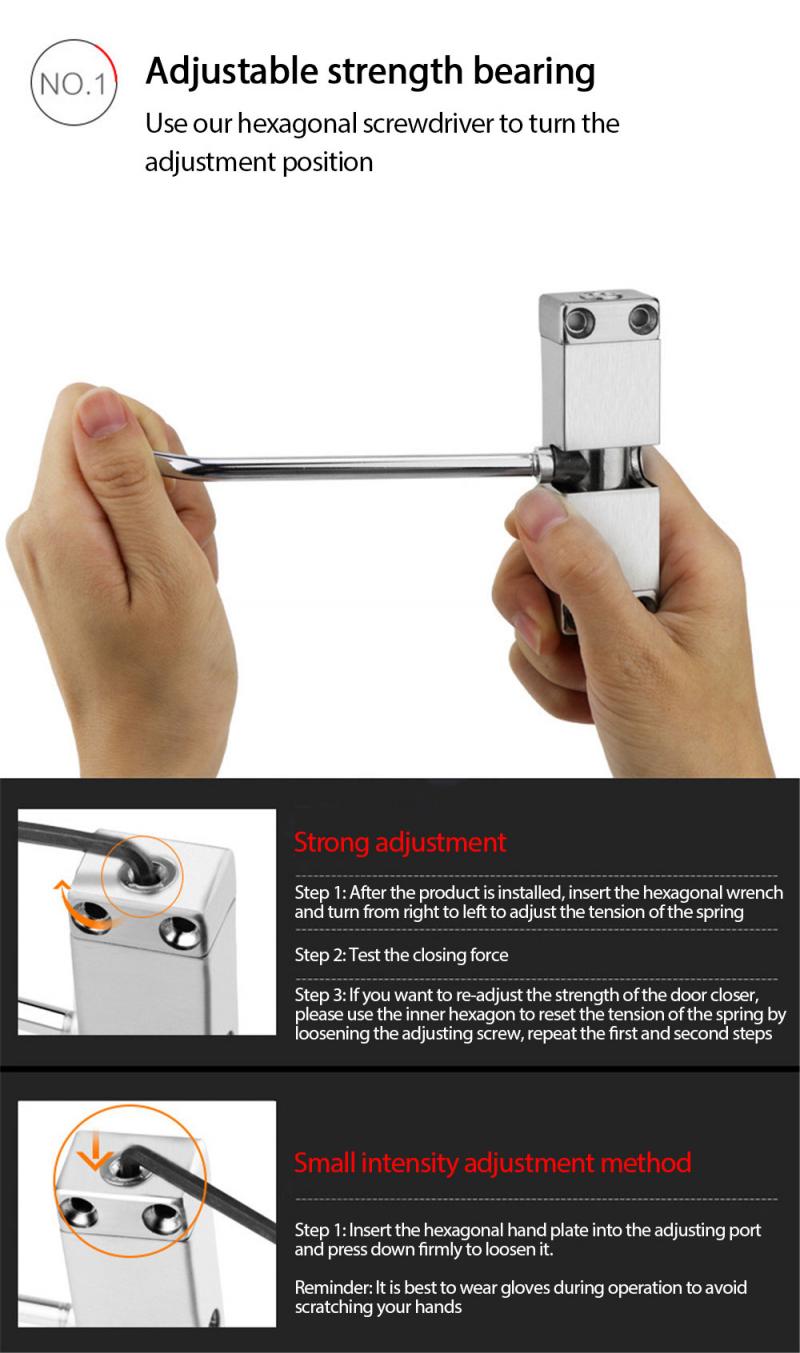 Automatic Door Closer Office Invisible Spring Stainless Steel Door Closer Household Adjustable Screw Fast Buffer Door Closers