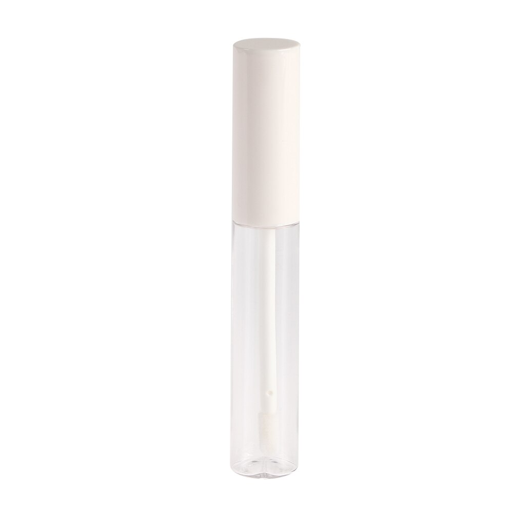 Tubo vacío de brillo de labios redondo, 1 unidad de 10ml, con aplicador de varita, lápiz labial de plástico rellenable, frascos de bálsamo labial, contenedor DIY: White
