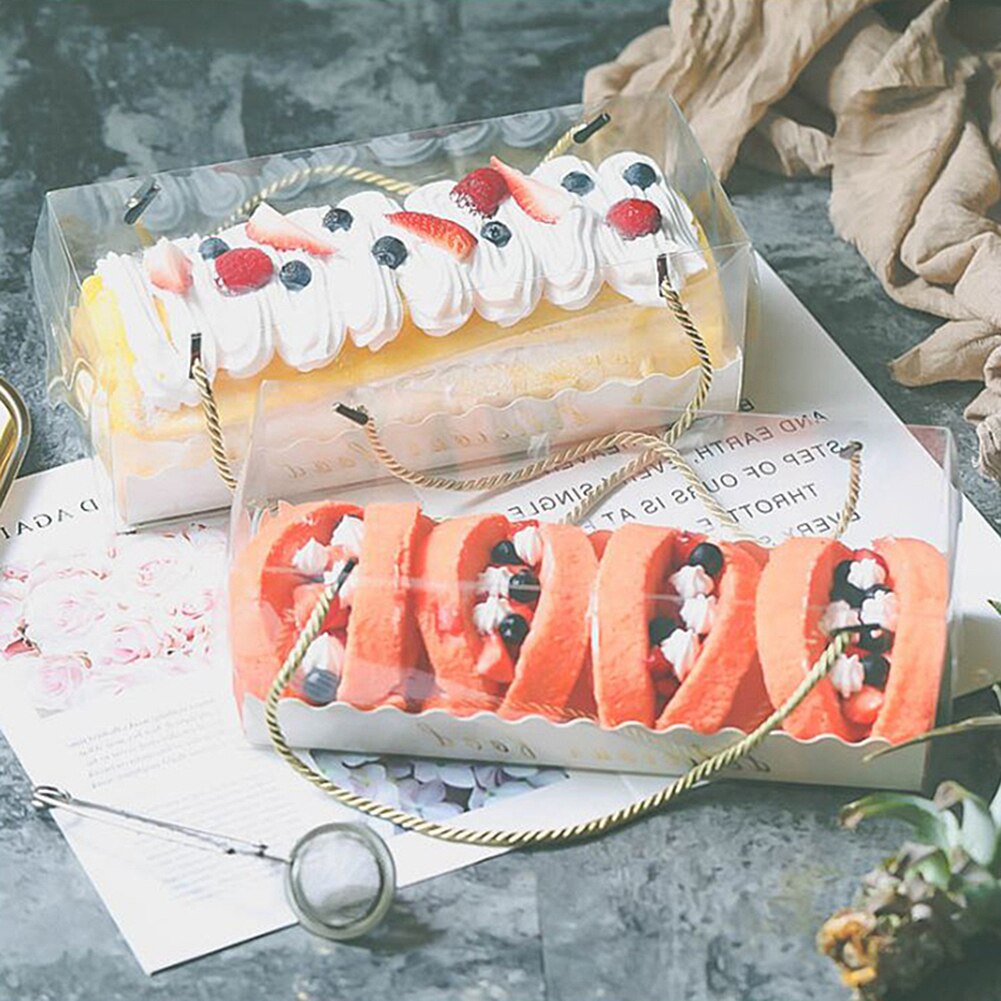 Kuchen verpackung 10Stck Tragbare transparent Kuchen Schweizer Rolle Boxen Haustier Verpackung Nachtisch Behälter Kuchen Kasten Küche zubehör