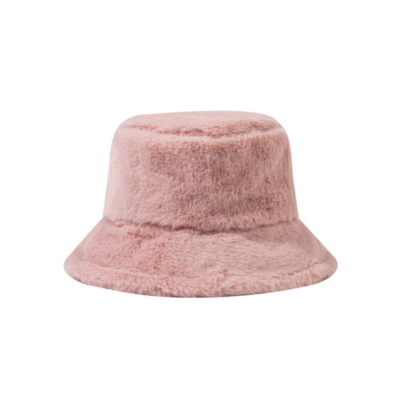 Winter Autumn Thick Warm Soft Lamb Wool Women Bucket Hat Solid Color Female Ladies Flat Top Hat Beanie Bonnet: style 2 pink