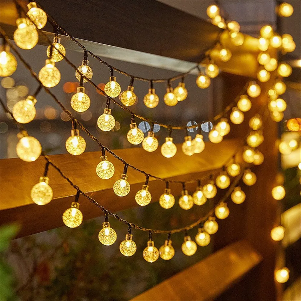 Solar Crystal Globe LED String Lights LED 8 Lighting Modes IP65 Fairy Light Christmas Garland For Garden Party Decor 1pc