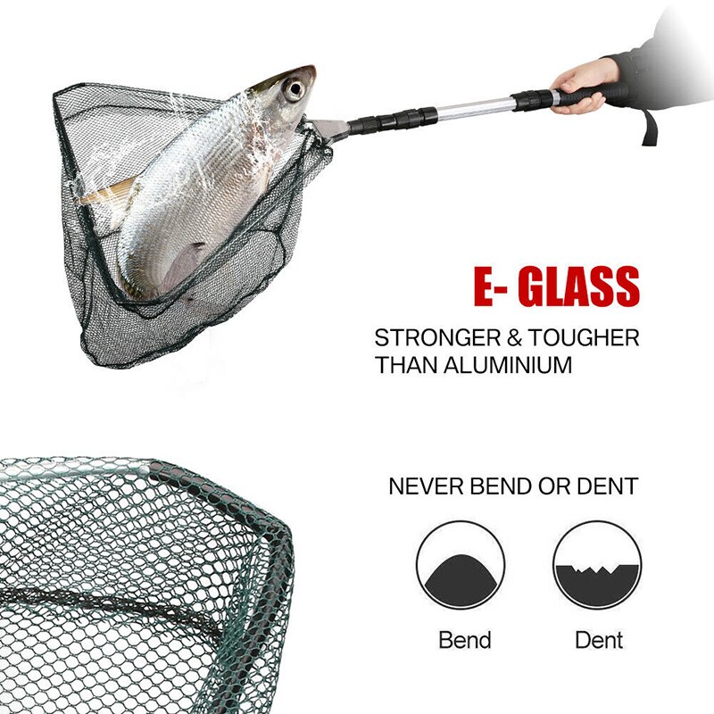 Pliable Télescopique Épuisette Pêche Mouche, Poteau Peche Poids Léger Maille Nylon sans Pliable Télescopique Épuisette Pêche Mouche, Poteau Peche Poids Léger Maille Nylon sans