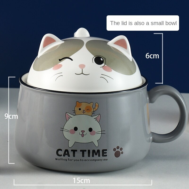 Taza de cerámica con tapa, cuchara, Linda taza de café de gran capacidad, personalidad, tendencia creativa, taza para pareja, para estudiantes masculinos y femeninos: gery Bowls