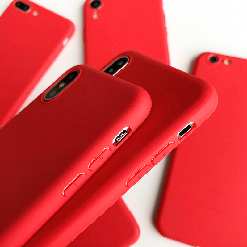 Funda de teléfono roja mate para iphone 12 13 11 Pro XS Max XR X 8 7 6S 6 Plus SE fundas de silicona Color sólido suave TPU contraportada