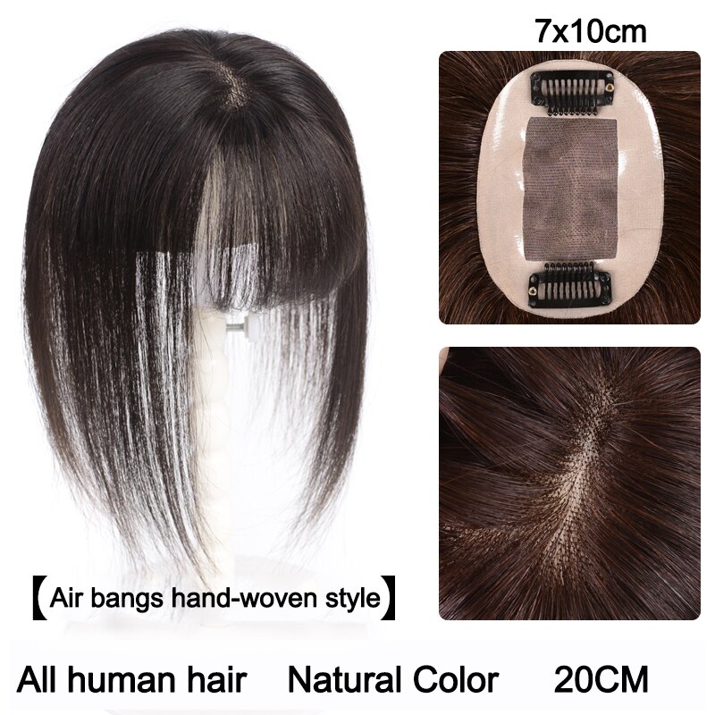 Tupé de mujer con flequillo de parte media cabello sintético liso Artificial tejido a mano, postizo de pelo Natural: natural color 20cm