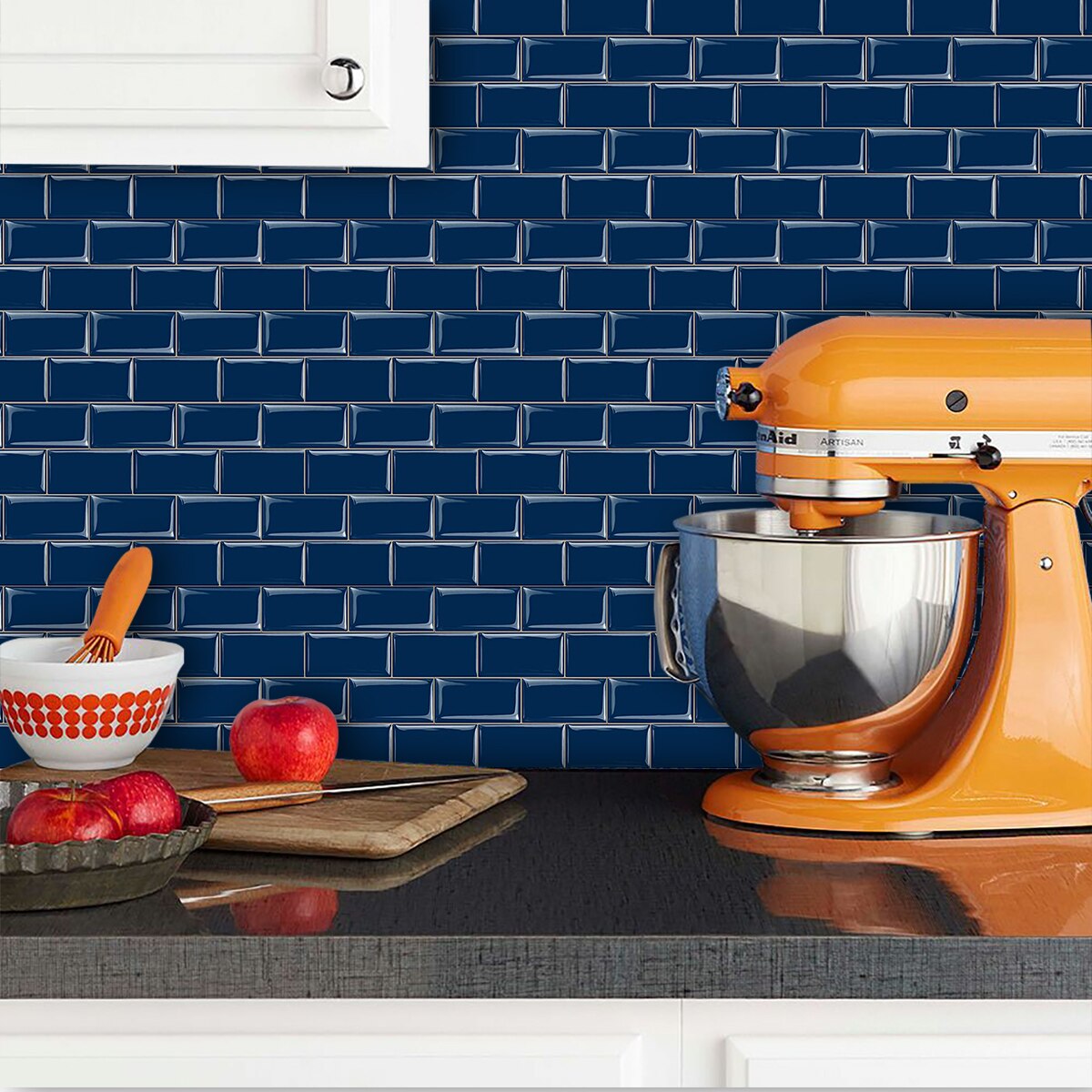 Rectangular Lattice Solid Color Self-Adhesive Wall Sticker, Kitchen Waterproof Baffle--1 Sheet