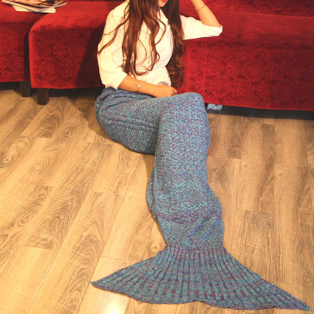 Mermaid Tail Blanket Crochet Mermaid Blanket for Adult, Soft All Seasons Sleeping Blankets 5 Colors: Royal Blue