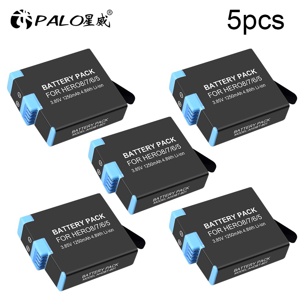 1-8 Stuks 1250Mah Batterij Voor Gopro Hero 8 Zwart Accu Akku AHDBT-801 Hero 8 Black Gopro accessoires: 5Pcs