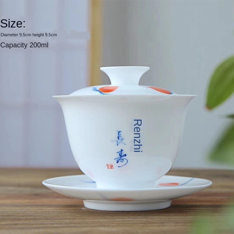 Sancai Gai Wan Cha Cup Handgeschilderde Eierschaal Sancai Cup Kung Fu Thee Keramische Gao Bai Ci Thee Kom sopera De Ceramica Gaiwan: Cover bowl B