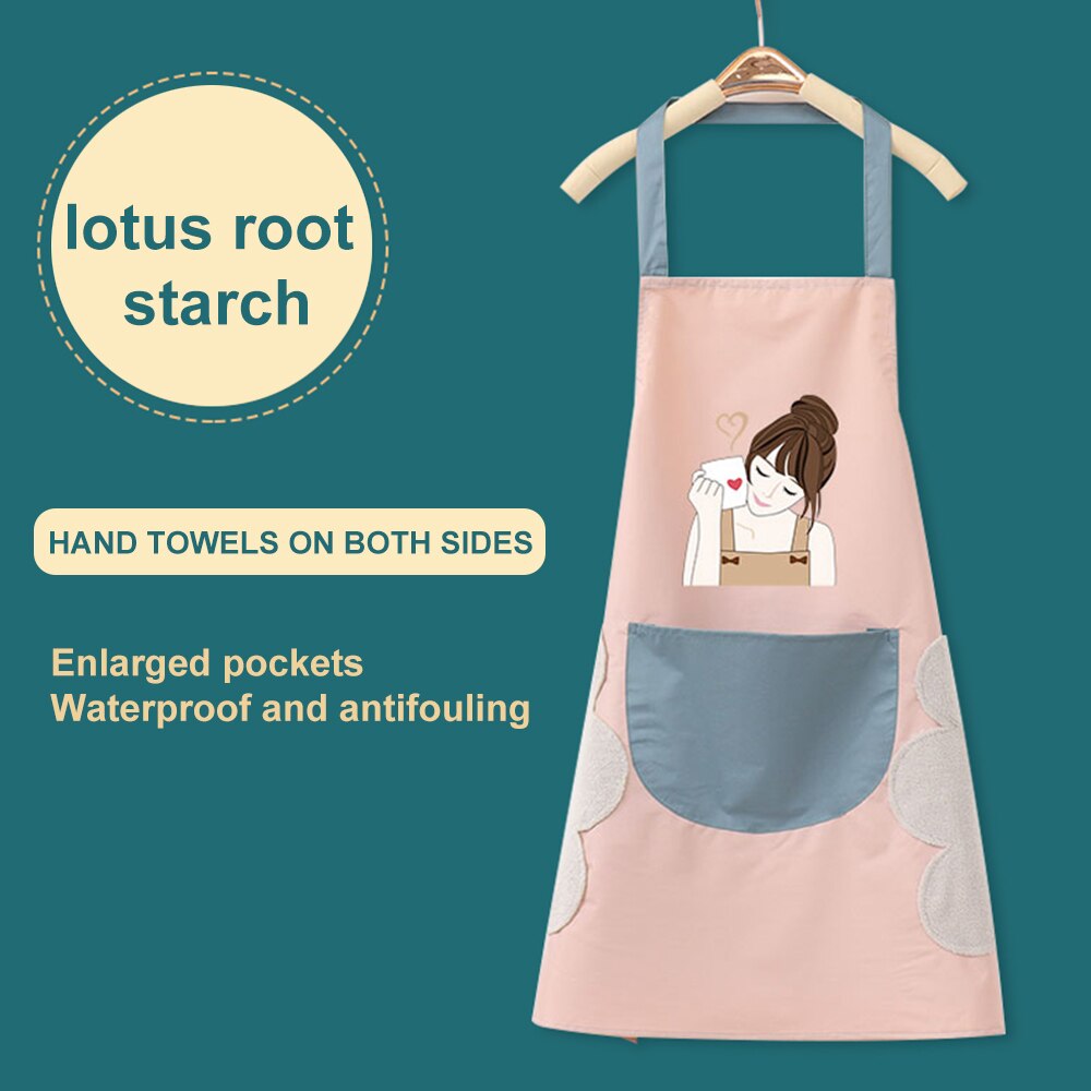 Hand Towel Apron Waterproof Stain Home Kitchen Cooking Waist Korean Cute Bear Hanging Neck Towel Apron Oversleeve: pink1 wipe hands