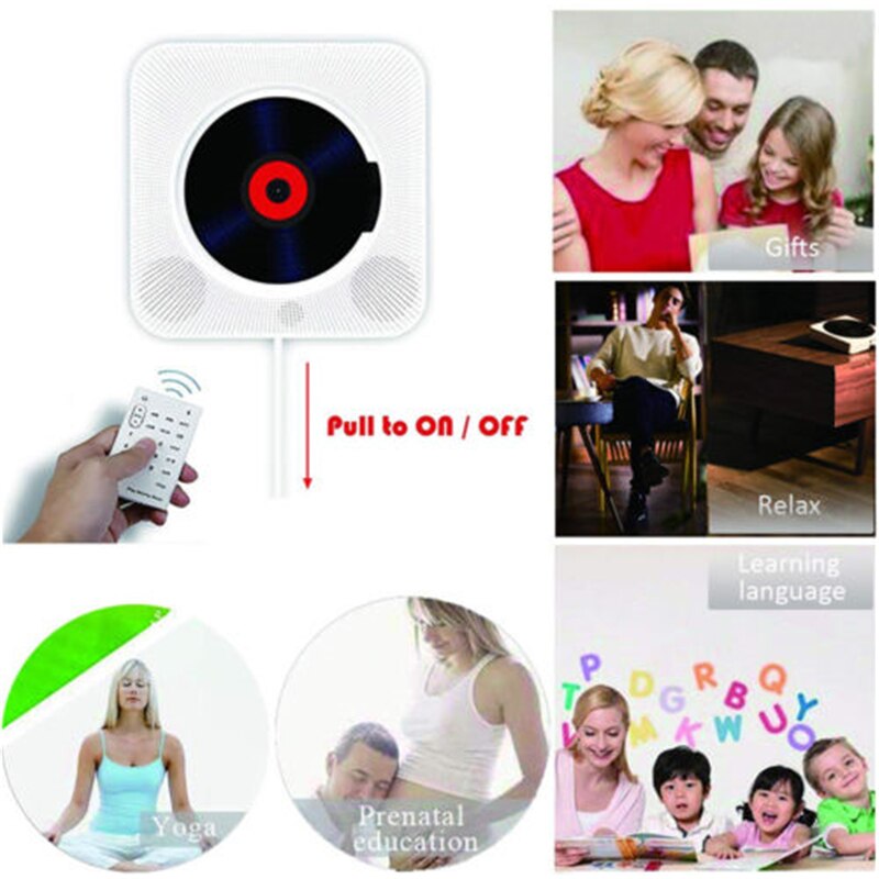 Portable CD Player Bluetooth Wall Mountable CD Music Player MP3 FM Audio Radio Speaker Stereo 3.5MM Headphone Jack Home