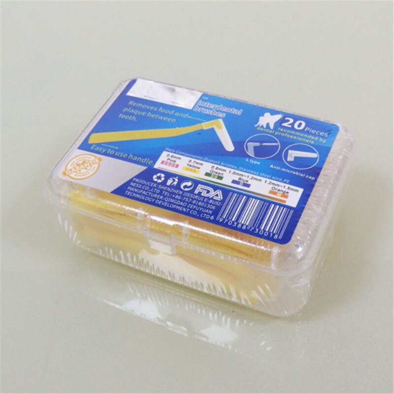 20 Pcs Interdental Brush 0.6mm-1.5mm L-shaped Push-tooth Inter-brush Soft Floss Toothbrush Orthodontic Brush Oral Care Tool