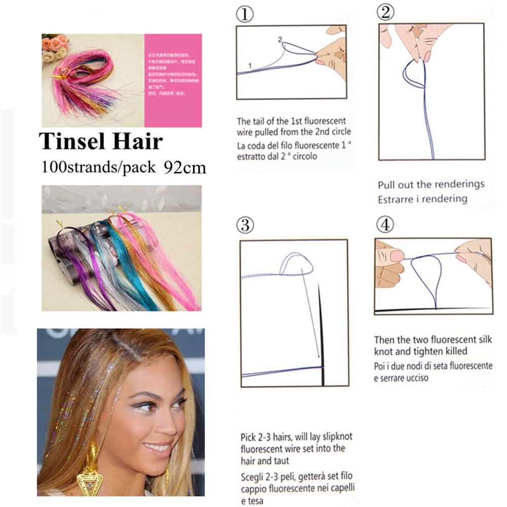 100 stande 92cm factory sparkle glitter hair glitter dazzle tinsel party hair extension ready stock