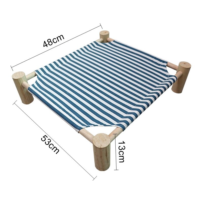 Cama elevada extraíble para gatos, casa de madera de lona transpirable para conejos pequeños, suministros para perros: 6 Blue Stripe