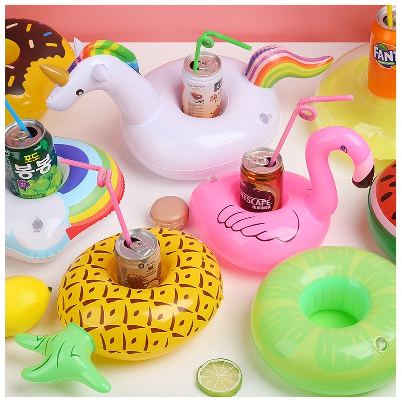Mini unicorn coasters oppustelig kop og alle slags luftpuder holder drikkebåde sommer poolfest hawaii strandfest
