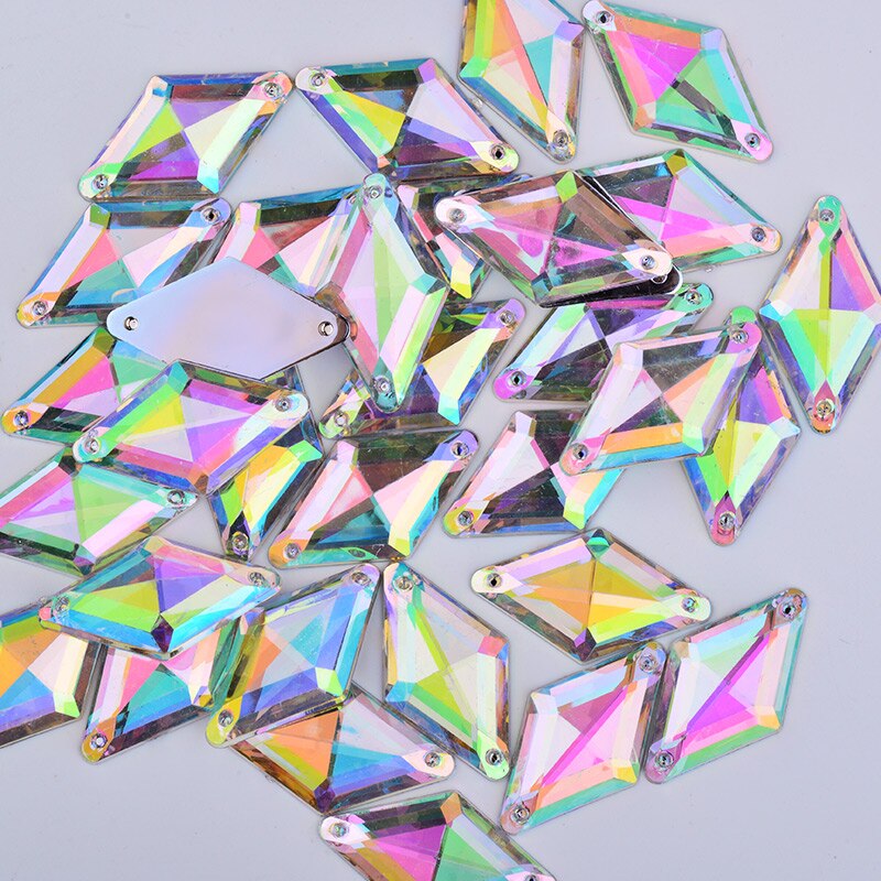 JUANO 18*30mm Sewing AB Crystal Rhinestones Flat Back Rhombus Crystal Strass Applique Fancy Acrylic Stones For DIY Crafts
