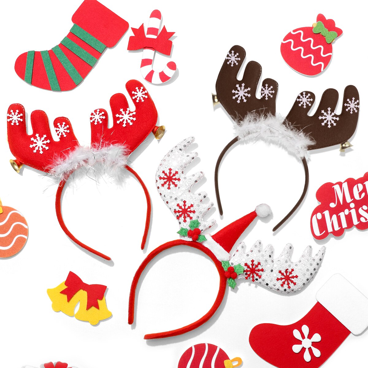 4pcs Christmas Reindeer Headband Reindeer Antlers Headbands Safe Headwear for Christmas Party Kids Adult