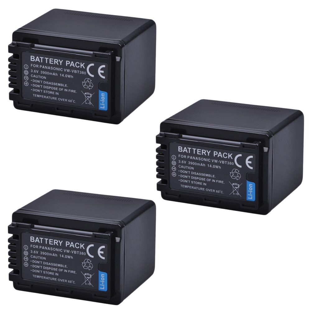 Batería de 3900mAh VW-VBT380 VBT380 VW-VBT190 VBT190 para Panasonic HC-V110, HC-V130, HC-V160, HC-V180, HC-V201, HC-V250,HC-V260, 1 unidad: 3Pc