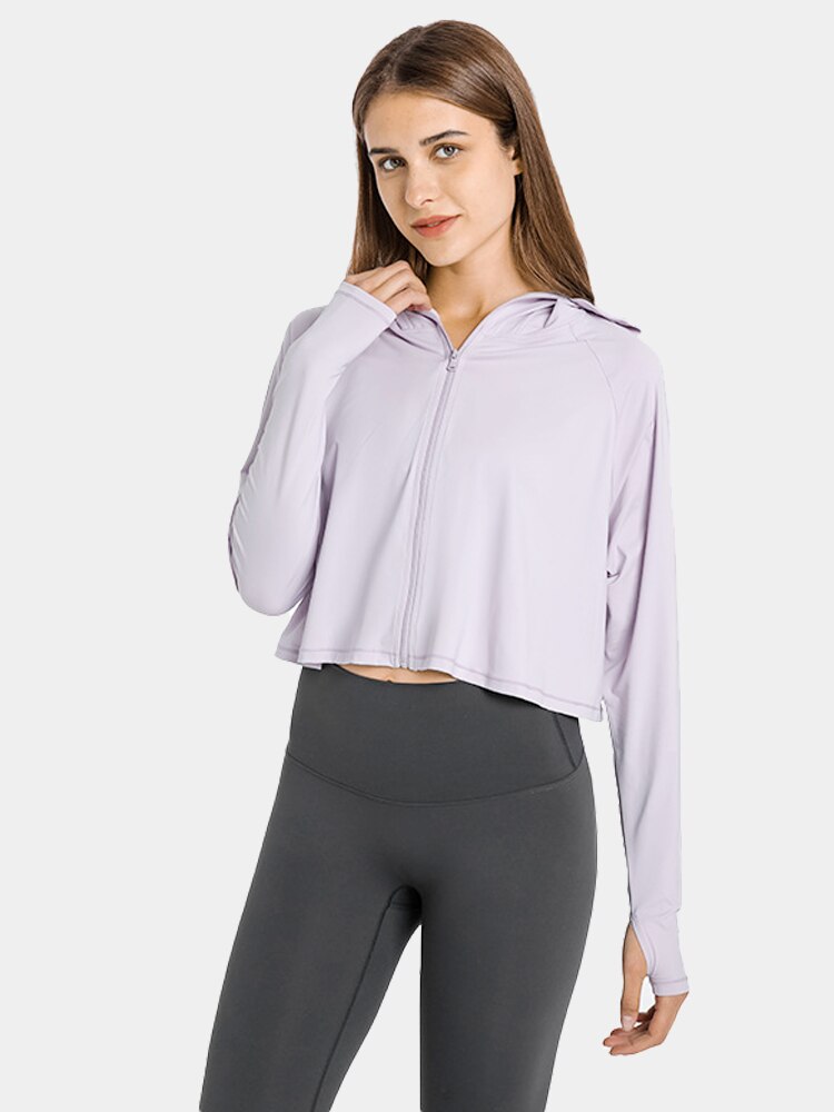 Svokor damen kapuzen-yogashirt mit reißverschluss, langärmliges fitnesstop mit uv-schutz, langärmliges sonnenschutz-laufshirt, gymnastik-t-shirt