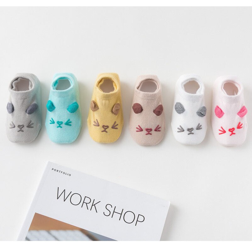 3x Pairs Baby Socks Floor Non-slip Cotton Cartoon Doll Socks Baby Girls Boys Soft Cute First Step Shoe