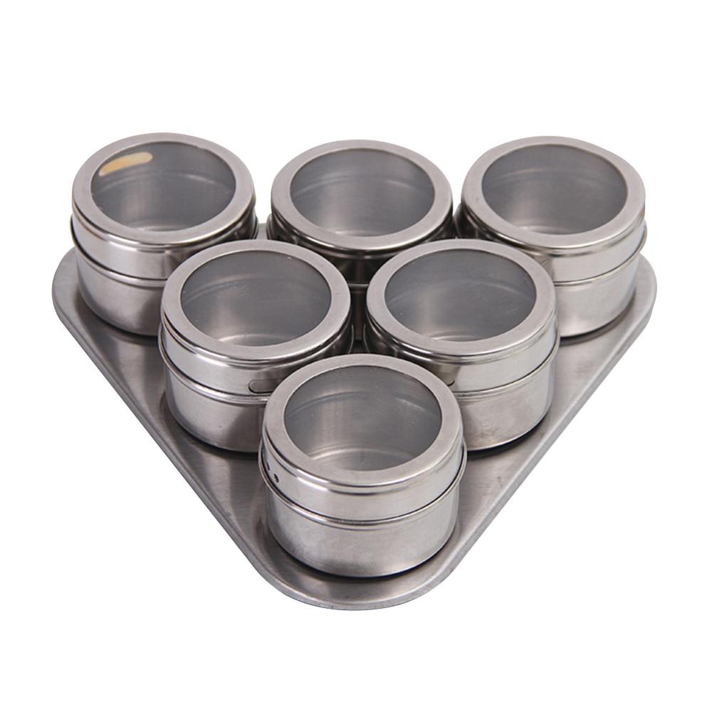 Magnetic Spice Jar Set Stainless Steel Spice Tins Spice Storage Container Pepper Seasoning Sprays Tools Spice Jar: 6pcs set Triangle