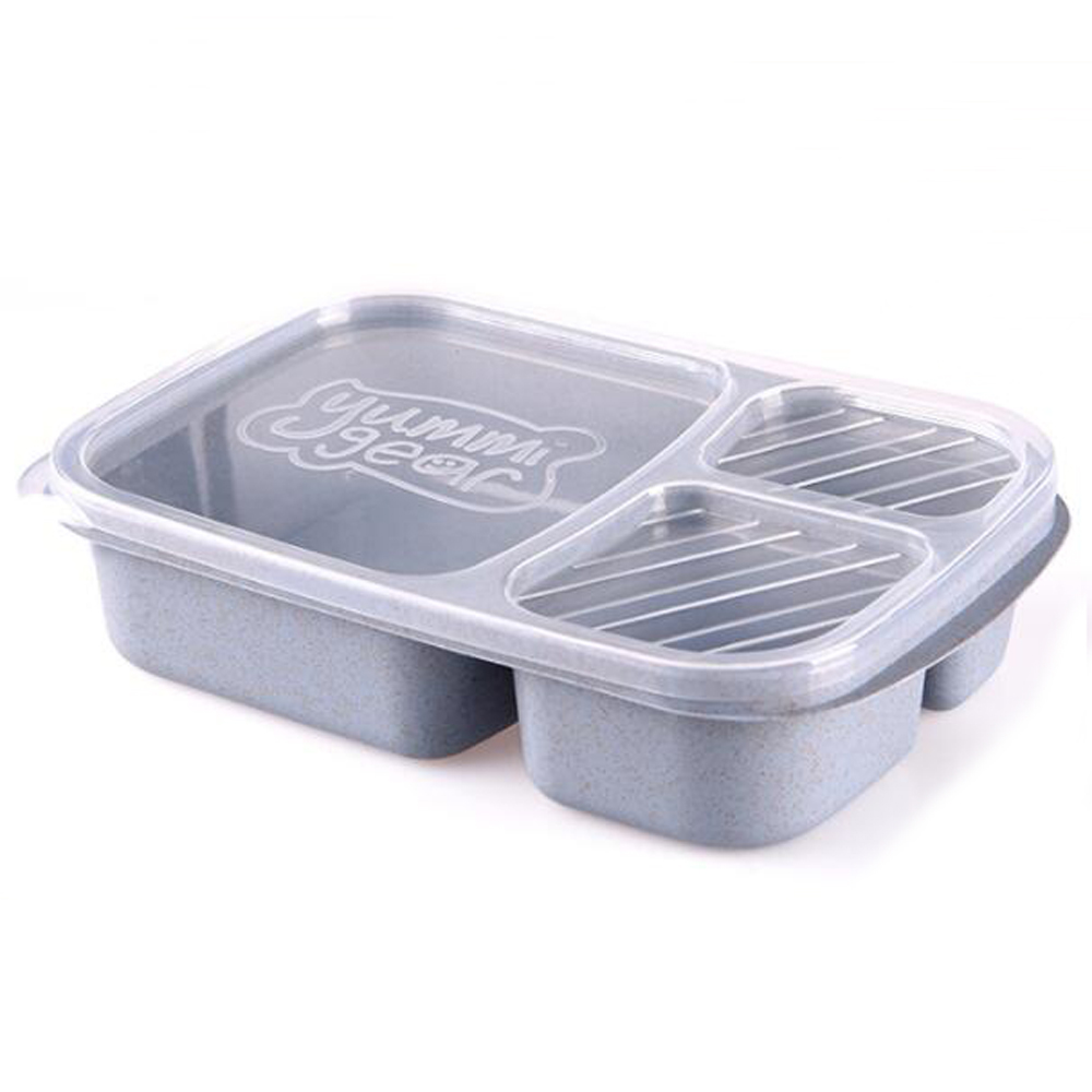 Nette Tarwe Stro Lunchbox Voedsel Container Transparante Doos Hittebestendig Lekvrije Servies Fruit Case School Kantoor: 3 Compartments-grey