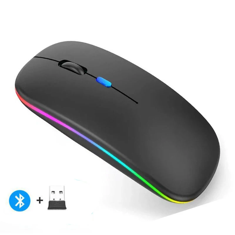 Oplaadbare draadloze muis -compatibele 2,4 GHz dual-modi computermuizen met nano-ontvanger voor pc-laptop Macbook: GRIJS