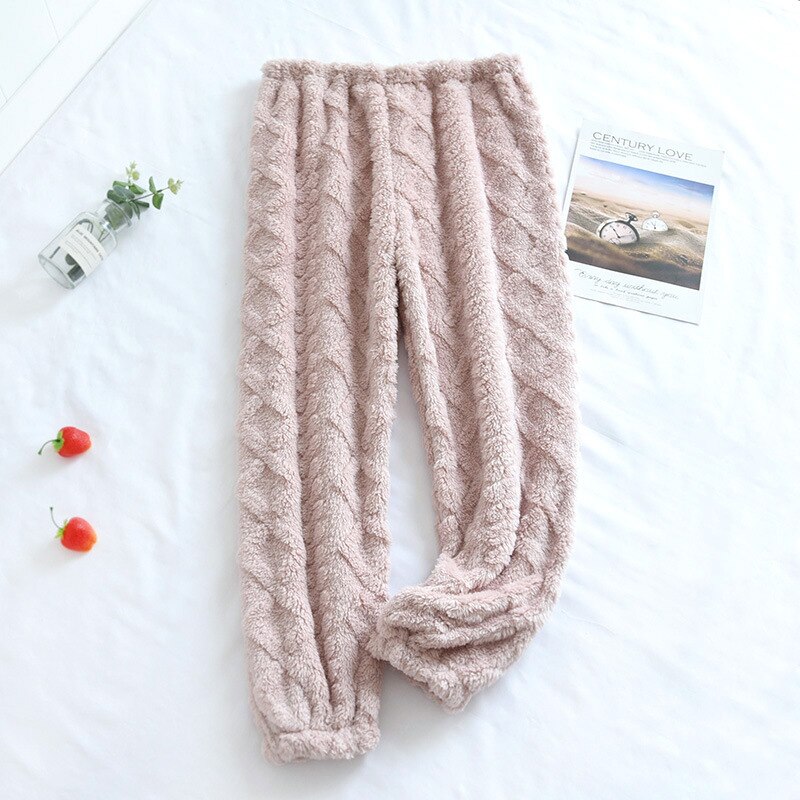 Pantalones de dormir de franela con cintura elástica para mujer, ropa para el hogar, informal, gruesa, holgada, a la , para estudiantes: pink / M