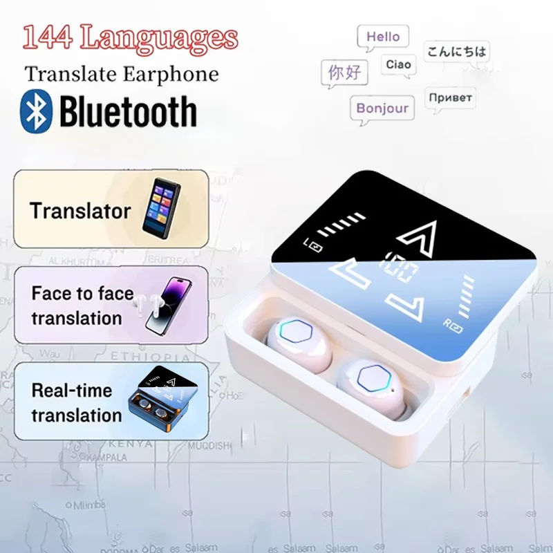 M48Pro AI Translator Earbuds Real-Time Translators Headphones 144 Languages Voice Translator Wireless Bluetooth Headset With Mic: WHITE