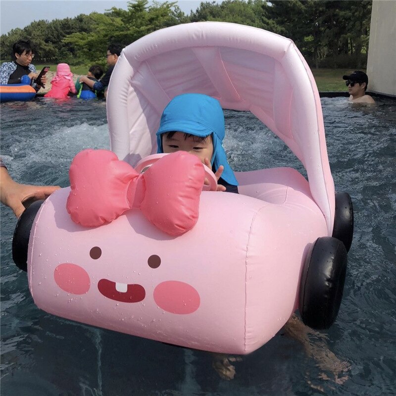 Parasol extraíble de dibujos animados para bebé, con volante flotador de piscina infantil, asiento de natación, juguetes de verano para en la playa y piscina: Rosa