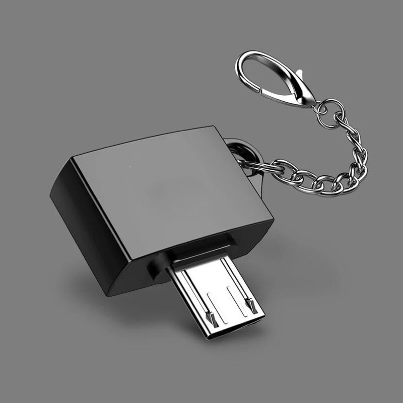 Metal USB 2.0 Female to Micro USB Male Mini Android OTG Adapter Microusb Converter Portable Connector with Key chain: Black