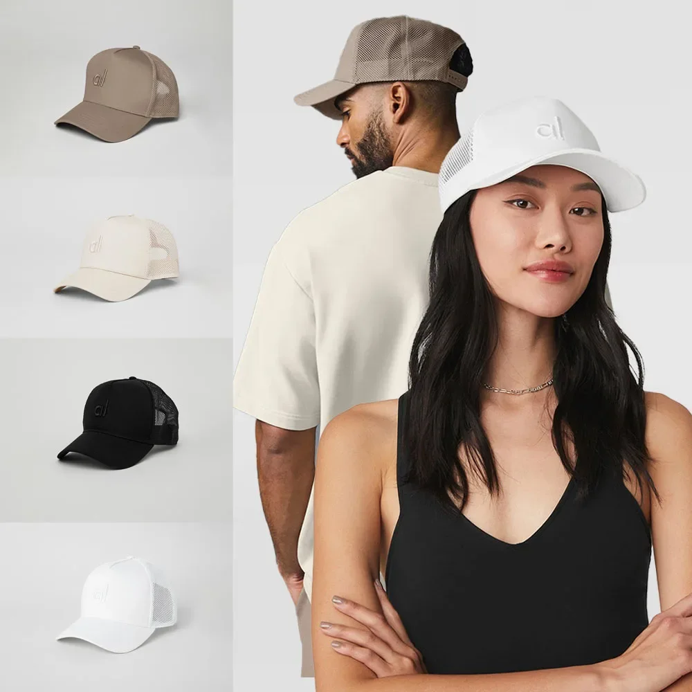 AL European American Mesh Cap District Trucker Hat Unisex Embroidered Yoga Baseball Cap Outdoor Sun Protection Mesh Cap