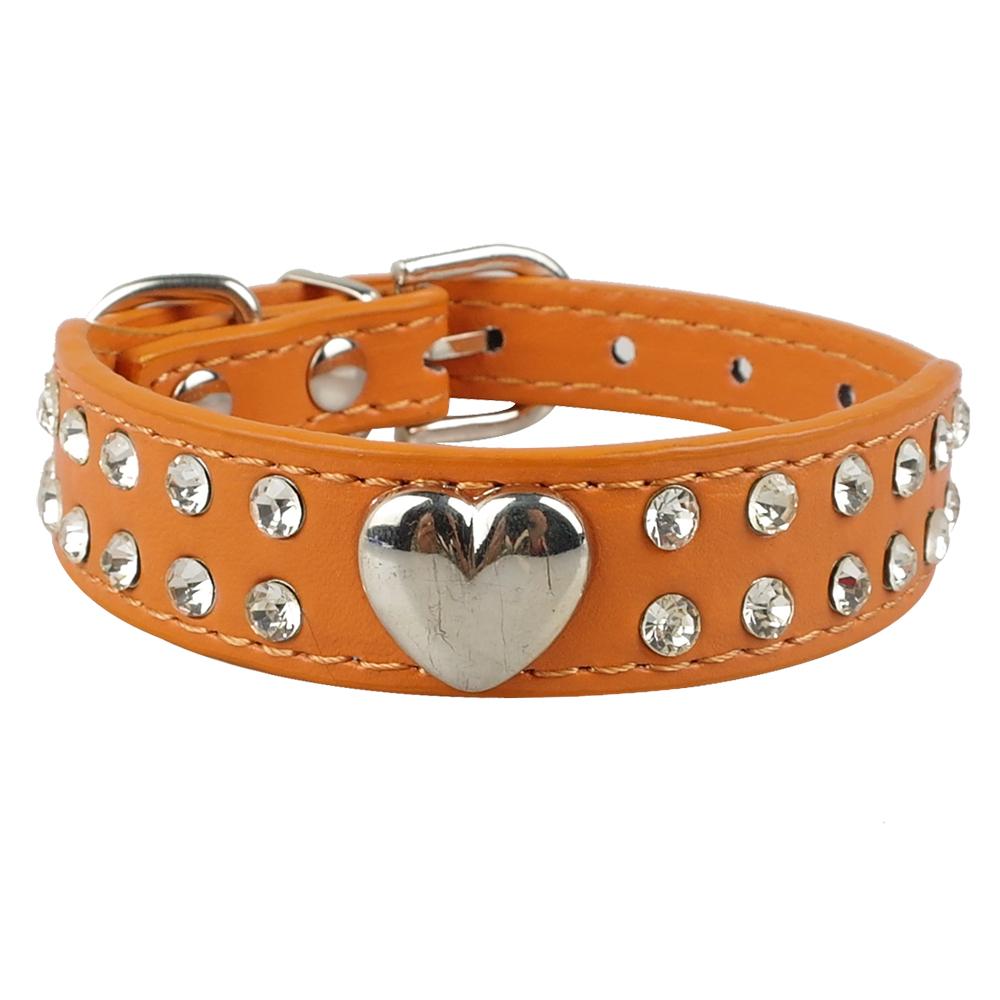 Zachte Steentjes Halsband PU Leer Gevoerde Kristal Metalen Hart Hond Pet Halsbanden voor Kleine Medium Hond Pet Chihuahua