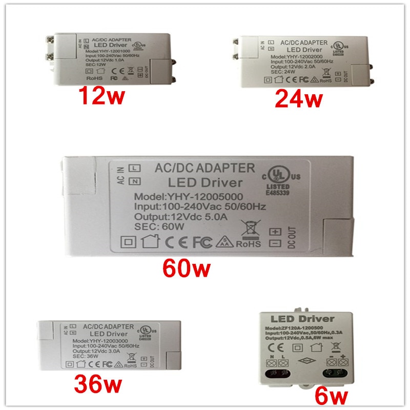 1 PC LED Driver AC 110 V 220 V naar DC12V Led Power Adapter Transformers voor LED Strip 6 W 12 W 24 W 36 W 60 W Voeding