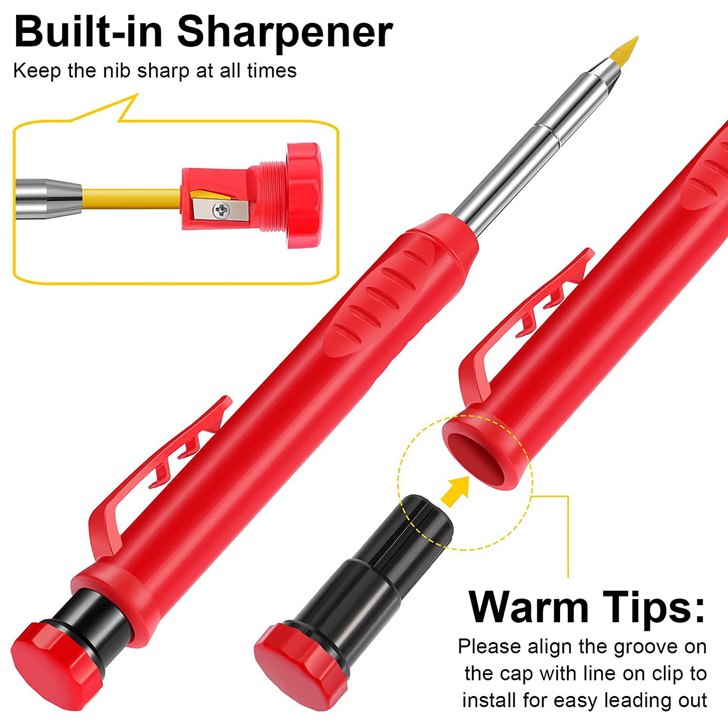 Solid Carpenter Pencils Woodworking Mechanical Tools With Built-in Sharpener For Scriber Wood Floor Metal Marking Drawing