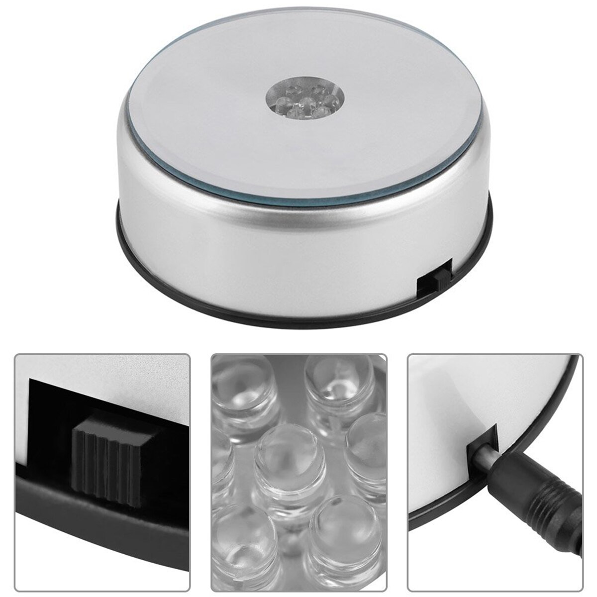 Roterende Elektrische Crystal Display Base Stand Houder Met Glas Transparante Objecten 7 Led Kleurrijke Lichtgevende Base Usb Licht